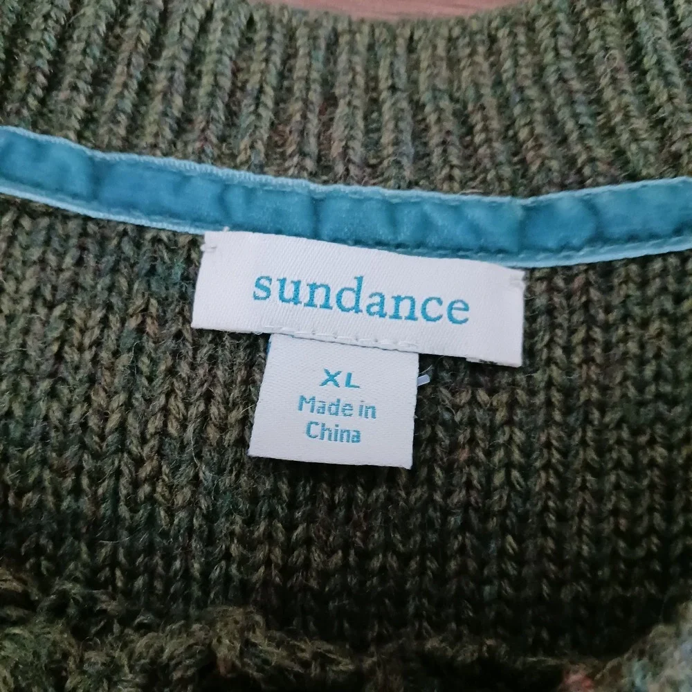 SUNDANCE CATALOG Cardigan Army Green Floral Embroidered Sweater XL - Picture 3 of 6